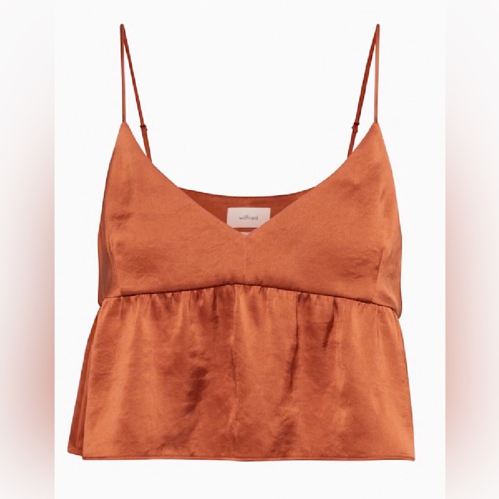 Wilfred Aritzia Rust Orange Satin Flounce Cami Top with Adjustable Straps - Picture 2 of 8